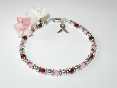 Fibromyalgia Awareness Bracelet - Crimson & Pink Swarovski Crystal & Sterling Silver (Original)