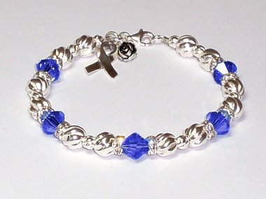 Cystic Fibrosis Awareness Bracelet - Blue Swarovski Crystal & Sterling Silver (Twist)