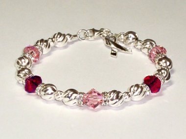 Fibromyalgia Awareness Bracelet - Crimson & Pink Swarovski Crystal & Sterling Silver (Twist)