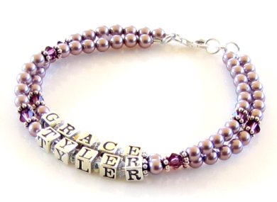 Mothers Bracelet ~ Swarovski® Mauve Pearls & Amethyst Crystals