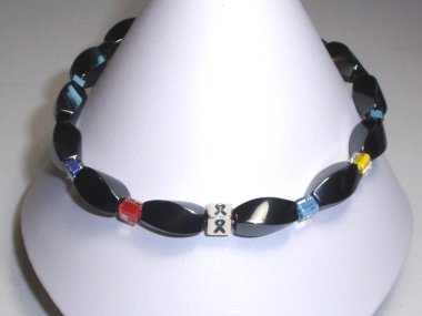 Autism Awareness Bracelet (Unisex/Stretch) - Gray With Multi-Color Accent Cubes