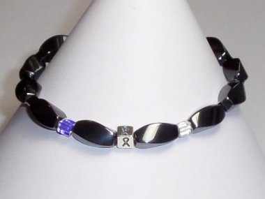 ALS Awareness Bracelet (Unisex/Stretch) ~ Gray with Swarovski® Blue & White Accent Cubes