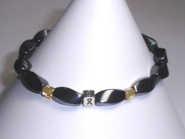 Colorectal Cancer Awareness Bracelet (Unisex/Stretch) - Gray With Brown Accent Cubes