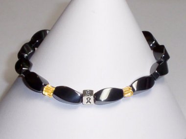 Spinal Muscular Atrophy Awareness Bracelet (Unisex/Stretch) - Gray With Cream Accent Cubes