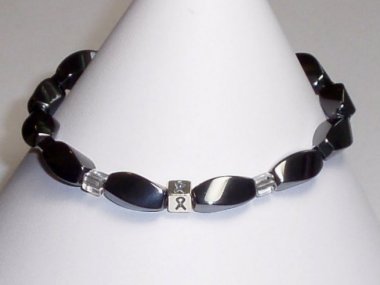 Asthma & Allergy Awareness Bracelet (Unisex/Stretch) - Gray With Gray Accent Cubes