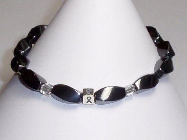 Juvenile Diabetes (Type 1) Awareness Bracelet (Unisex/Stretch) - Gray With Silver Accent Cubes