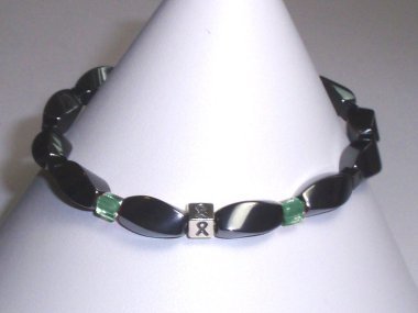 Mental Health Awareness Bracelet (Unisex/Stretch) - Gray With Green Accent Cubes