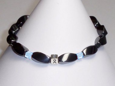 Prostate Cancer Awareness Bracelet (Unisex/Stretch) - Gray With Light Blue Accent Cubes