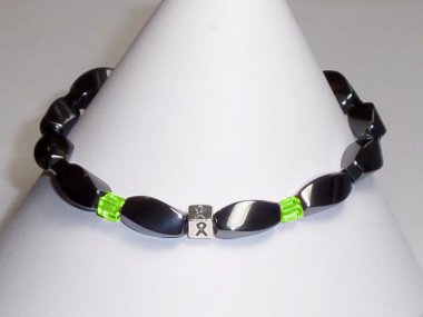 Lymphoma Awareness Bracelet (Unisex/Stretch) - Gray With Lime Green Accent Cubes
