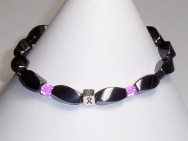 Testicular Cancer Awareness Bracelet (Unisex/Stretch) - Gray With Orchid Accent Cubes