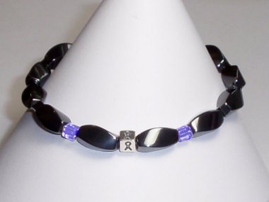 Esophageal Cancer Awareness Bracelet (Unisex/Stretch) - Gray With Periwinkle Accent Cubes