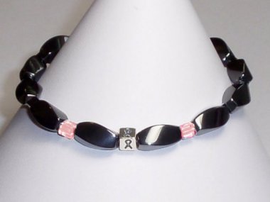 Breast Cancer Awareness Bracelet (Unisex/Stretch) - Pink Accent Cubes