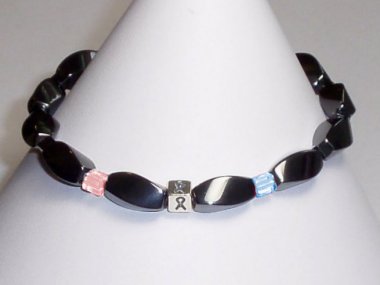 Infant Health Awareness Bracelet (Unisex/Stretch) - Gray With Pink & Blue Accent Cubes