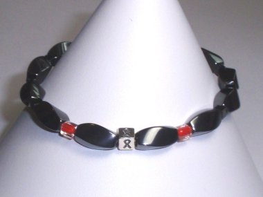 Epidermolysis Bullosa Awareness Bracelet (Unisex/Stretch) - Gray With Red Accent Cubes