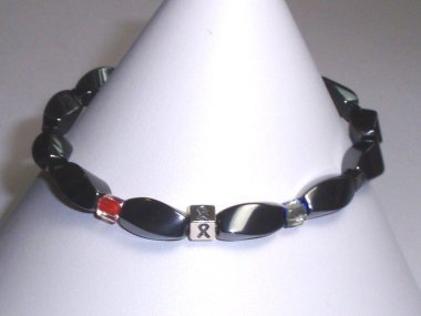 Stroke Awareness Bracelet (Unisex/Stretch) - Gray With Red & Gray Accent Cubes