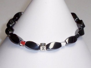 Head & Neck Cancer Awareness Bracelet (Unisex/Stretch) - Gray With Red & White Accent Cubes