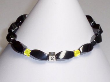 Liver Cancer/Liver Disease Awareness Bracelet (Unisex/Stretch) - Gray With Yellow Accent Cubes