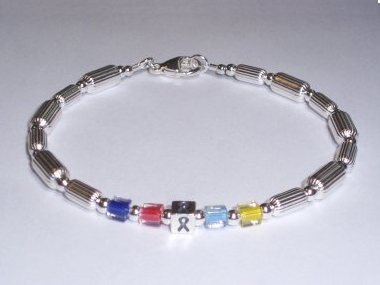 Autism Awareness Bracelet (Unisex) - Sterling Silver & Multi-Color Accent Cubes