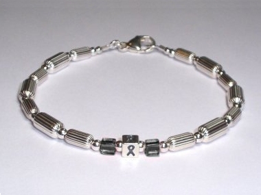 Melanoma Awareness Bracelet (Unisex) - Sterling Silver With Black Accent Cubes