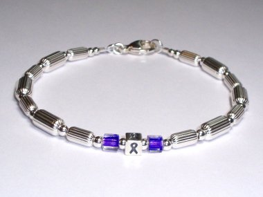 Colorectal Cancer Awareness Bracelet (Unisex) - Sterling Silver & Blue Accent Cubes