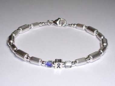 ALS Awareness Bracelet (Unisex) ~ Sterling Silver With Swarovski® Blue & White Accent Cubes