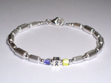 Down Syndrome Awareness Bracelet (Unisex) - Sterling Silver With Blue & Yellow Accent Cubes