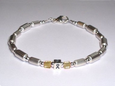 Colorectal Cancer Awareness Bracelet (Unisex) - Sterling Silver & Brown Accent Cubes