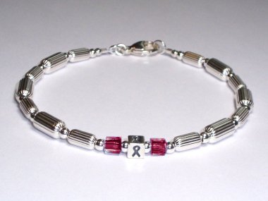 Multiple Myeloma Awareness Bracelet (Unisex) - Sterling Silver & Burgundy Accent Cubes