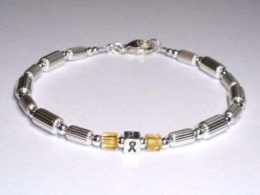 Childhood Cancer Awareness Bracelet (Unisex) - Sterling Silver With Gold Accent Cubes