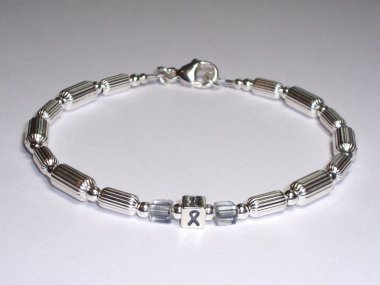 Asthma & Allergy Awareness Bracelet (Unisex) - Sterling Silver With Gray Accent Cubes