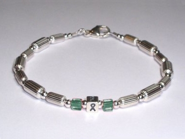 Mental Health Awareness Bracelet (Unisex) - Sterling Silver & Green Accent Cubes