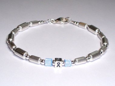 Prostate Cancer Awareness Bracelet (Unisex) - Sterling Silver & Light Blue Accent Cubes