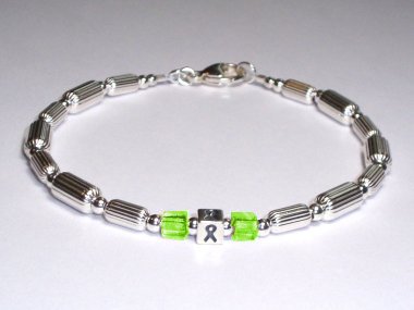 Lymphoma Awareness Bracelet (Unisex) - Sterling Silver & Lime Green Accent Cubes