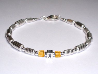 Kidney (Renal) Cancer Awareness Bracelet (Unisex) - Sterling Silver & Orange Accent Cubes