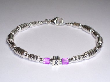 Testicular Cancer Awareness Bracelet (Unisex) - Sterling Silver & Orchid Accent Cubes