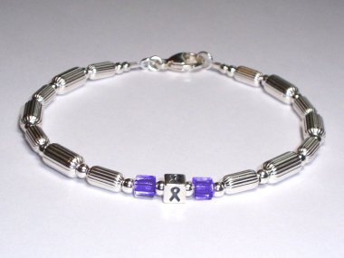 Esophageal Cancer Awareness Bracelet (Unisex) - Sterling Silver & Periwinkle Accent Cubes