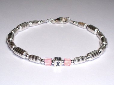 Breast Cancer Awareness Bracelet (Unisex) - Sterling Silver & Pink Accent Cubes
