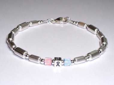 Infant Health Awareness Bracelet (Unisex) - Sterling Silver With Pink & Blue Accent Cubes