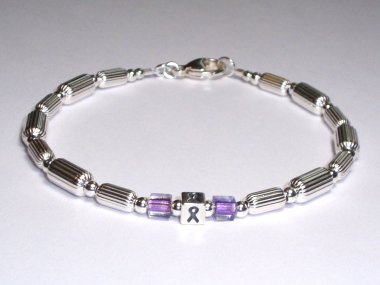 Pancreatic Cancer Awareness Bracelet (Unisex) - Sterling Silver & Purple Accent Cubes