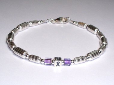 Crohn's Disease Awareness Bracelet (Unisex) - Sterling Silver & Purple Accent Cubes