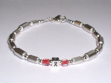 HIV & AIDS Awareness Bracelet (Unisex) - Sterling Silver & Red Accent Cubes