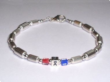 Pulmonary Fibrosis Awareness Bracelet (Unisex) - Sterling Silver With Red & Blue Accent Cubes
