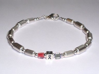 Stroke Awareness Bracelet (Unisex) - Sterling Silver and Red & Gray Accent Cubes