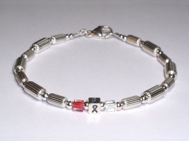 Head & Neck Cancer Awareness Bracelet (Unisex) - Sterling Silver With Red & White Accent Cubes