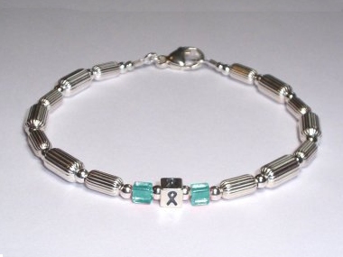 Ovarian Cancer Awareness Bracelet (Unisex) - Sterling Silver & Teal Accent Cubes