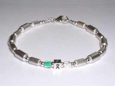 Cervical Cancer Awareness Bracelet (Unisex) - Sterling Silver & Teal & White Accent Cubes