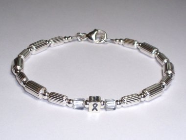 Bone Cancer Awareness Bracelet (Unisex) - Sterling Silver & White Accent Cubes