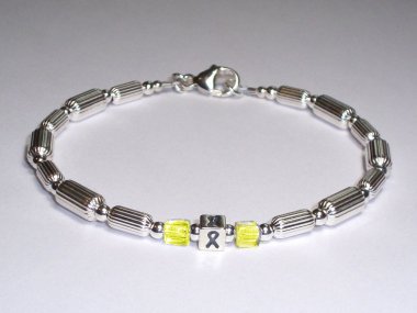 Liver Cancer/Liver Disease Awareness Bracelet (Unisex) - Sterling Silver & Yellow Accent Cubes