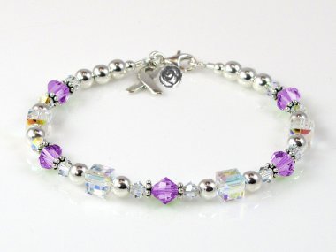 Cystic Fibrosis Awareness Bracelet - Swarovski® Crystal & Sterling Silver (Everyday)