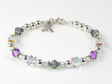 Meningioma Awareness Bracelet - Purple & Gray Swarovski® Crystal & Sterling Silver (Everyday)